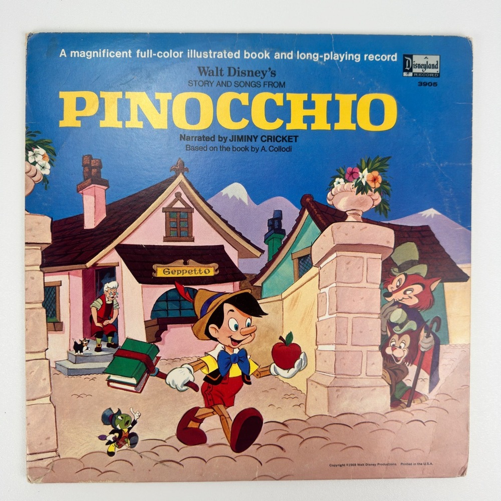 Disney Pinocchio Story and Songs Vinyl LP 1969 Disneyland Record Jiminy Cricket‎